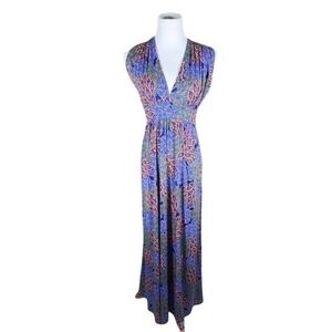 Veronicam Womens Purple Paisley Peacock Print V-Neck Empire Waist Maxi Dress M